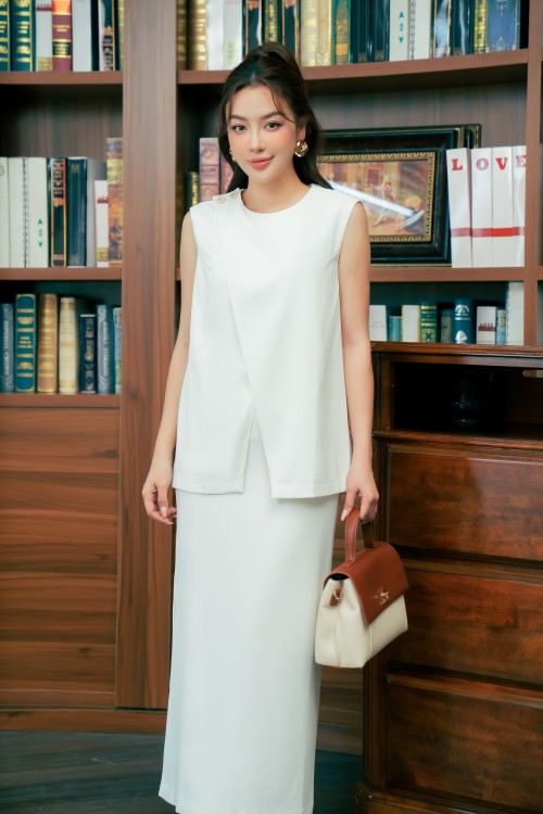 Sixdo White Midi Silk Skirt 1